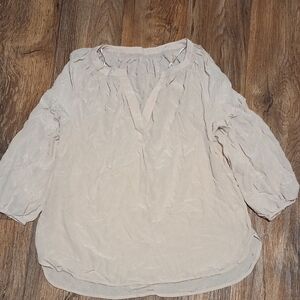 Women's Cream Blouse Low High Hem